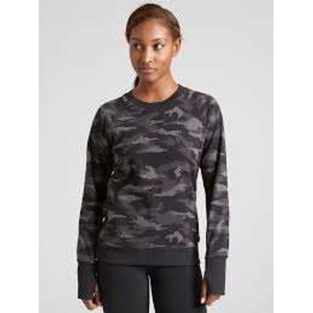 Athleta Triumph Crewneck Sweatshirt Camo Gray Black Pullover 983062 Womens M